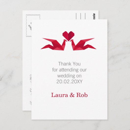 origami rode kranen bruiloft dank u briefkaart (Voorkant / Achterkant)