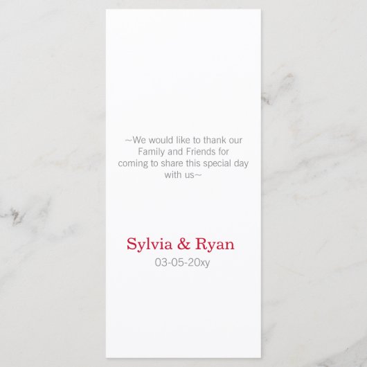 origami rode kranen Bruiloft menu (Achterkant)