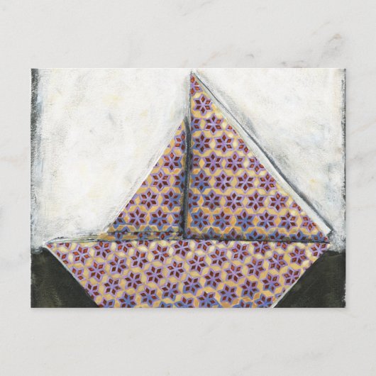 Origami Sailboat on Star Design Paper Briefkaart (Voorkant)