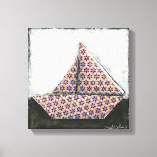 Origami Sailboat on Star Design Paper Canvas Afdruk
