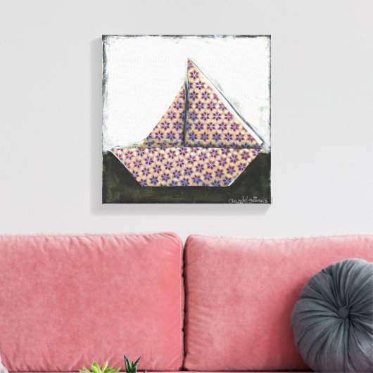 Origami Sailboat on Star Design Paper Canvas Afdruk (Insitu (Woonkamer))
