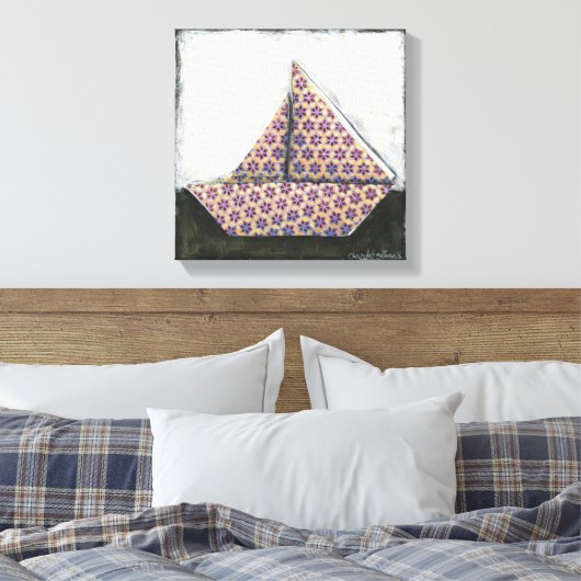 Origami Sailboat on Star Design Paper Canvas Afdruk (Insitu (Slaapkamer))