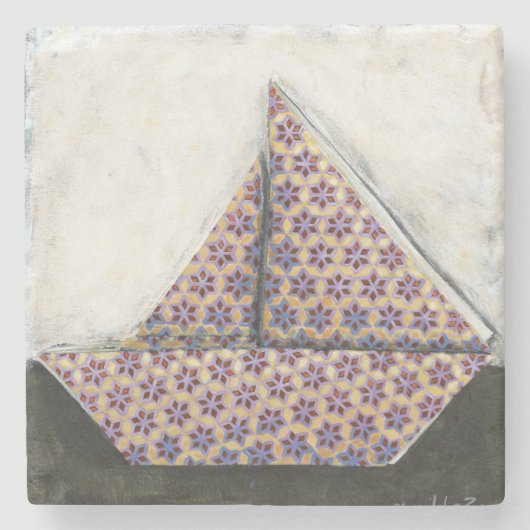 Origami Sailboat on Star Design Paper Stenen Onderzetter (Voorkant)