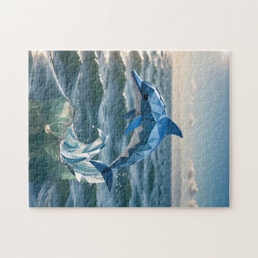 Origami sierlijke dolfijn legpuzzel (Horizontaal)