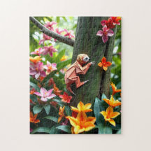 Origami Sloth klimt in een boom in een weelderig o