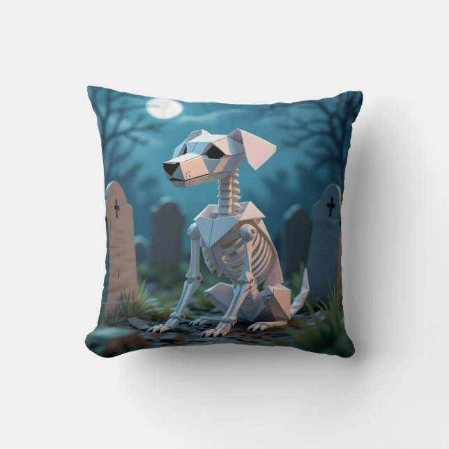 Origami Spooky Skeleton Dog Halloween Throw Pillow Kussen (Voorkant)