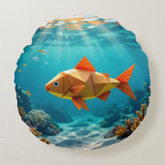 Origami vis en zeepaardje oceaan rond kussen
