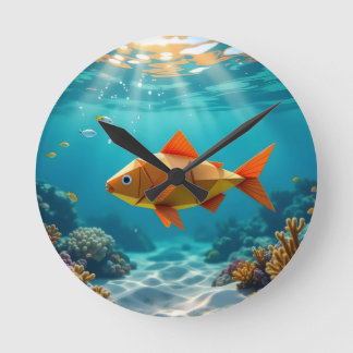 Origami vis en zeepaardje oceaan ronde klok