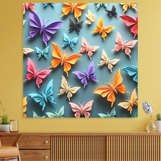 origami-vlinderpatroon canvas afdruk (Insitu (Woonkamer))