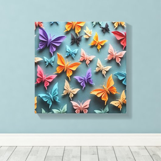 origami-vlinderpatroon canvas afdruk (Insitu (Houten vloer))