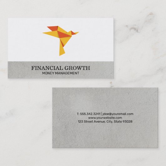 Origami Vogelpictogram Financiele Groei Visitekaartje (Voorkant / Achterkant)