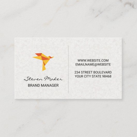 Origami vogelpictogram | Papieren textuur achtergr Visitekaartje (Voorkant)