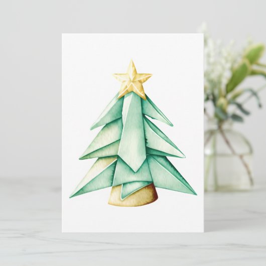 Origami Waterverf kerstboom Feestdagenkaart (Staand voorkant)