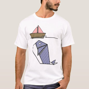 Origami Whale onder papieren boot T-shirt