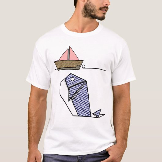 Origami Whale onder papieren boot T-shirt (Voorkant)