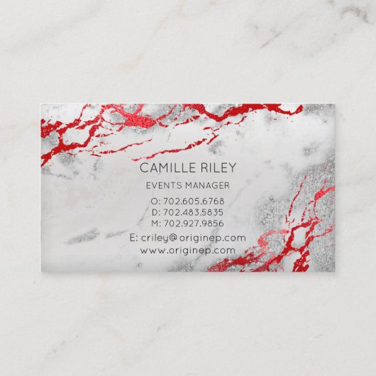 Origin Event Planning Red Gray Silver Marble Visitekaartje (Achterkant)