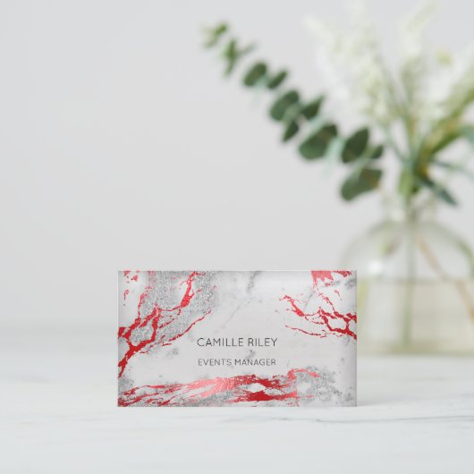 Origin Event Planning Red Gray Silver Marble Visitekaartje (Staand voorkant)