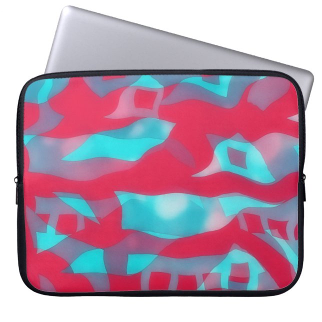 Original Abstract Art Aqua and Pink Laptop Sleeve (Voorkant)