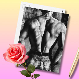 Original Art Bodybuilder Back In Tight Jeans Cool Briefkaart