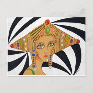 Original Asian/art deco drawing on postcard Briefkaart