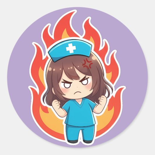 Original Chibi Nurse 3.0 - Angry Ronde Sticker (Voorkant)
