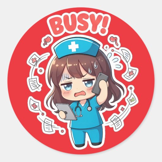 Original Chibi Nurse 3.0 - Busy Ronde Sticker (Voorkant)