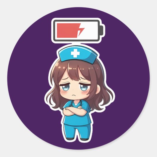 Original Chibi Nurse 3.0 - Powerless Ronde Sticker (Voorkant)