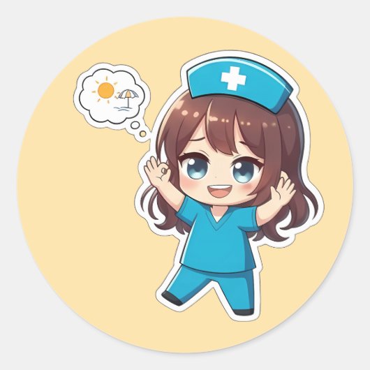 Original Chibi Nurse 3.0 - Vacation Time Ronde Sticker (Voorkant)