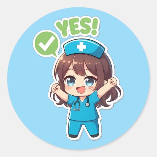 Original Chibi Nurse 3.0 - Yes Ronde Sticker (Voorkant)