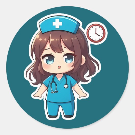 Original Chibi Nurse - Racing Against Time Ronde Sticker (Voorkant)