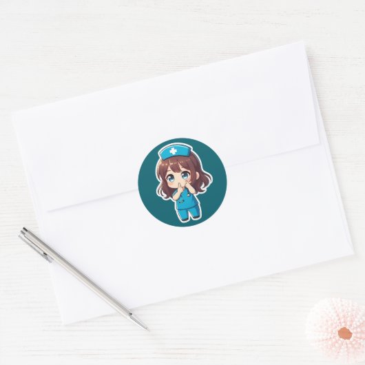 Original Chibi Nurse - The Midnight Hush Ronde Sticker (Envelop)