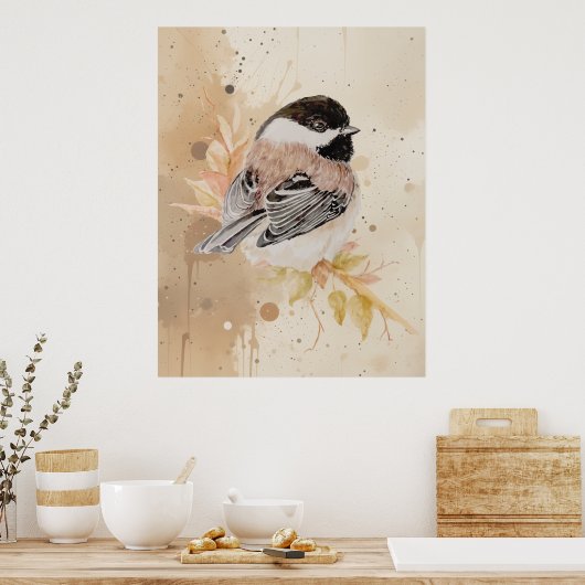 Original Hand painted Watercolor Chickadee Bird Poster (Keuken)