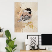 Original Hand painted Watercolor Chickadee Bird Poster (Thuiskantoor)