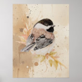 Original Hand painted Watercolor Chickadee Bird Poster (Voorkant)
