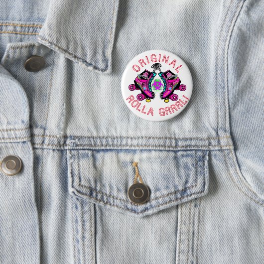 Original Rolla Grrl Roller Derby Button Pin (In situ)