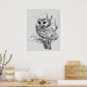 Original Watercolor Baby Owl Bird Art Poster (Keuken)