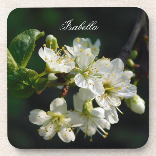 Original White Plum Art Custom Name Coaster Bier Onderzetter (Voorkant)