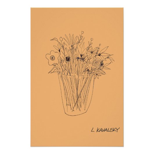 OriginalFlowerV4OutlineModernWallArtOrange Poster (Voorkant)