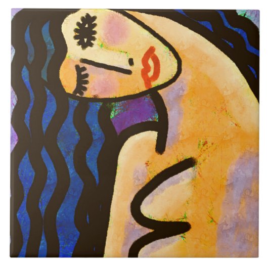 Origineel Abstract digitaal portret van een vrouw Tegeltje (Voorkant)