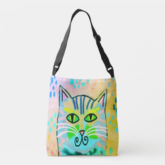 Origineel Abstract kattenschilderij op de Canvas t Crossbody Tas (Achterkant)