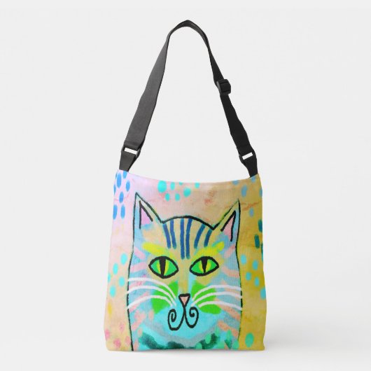 Origineel Abstract kattenschilderij op de Canvas t Crossbody Tas (Voorkant)