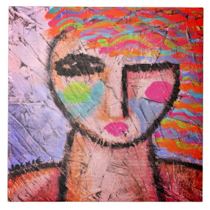 Origineel Abstract Portret van een Vrouw op OSB Bo Tegeltje