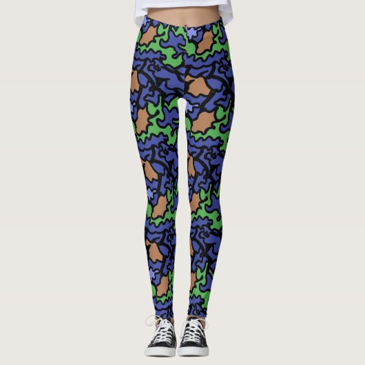 Origineel Blauw Groen Sinaasappel Patroon Yoga Leg Leggings (Voorkant)