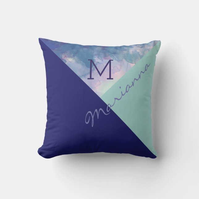 origineel & exclusief monogrammen blauw buitenkussen (Voorkant)