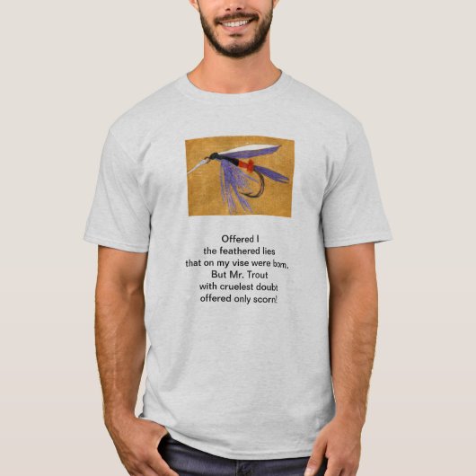 Origineel gedicht "Cruel Trout" met vliegkunst T-shirt (Voorkant)