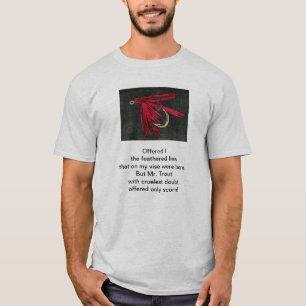 Origineel gedicht "Cruel Trout" met vliegkunst T-shirt