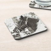 Origineel gestileerd zwart-wit grafisch paard bier onderzetter (Linkerzijde)