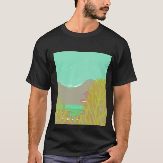 Origineel hedendaags "The Lake" kunstwerk voor hem T-shirt (Voorkant)