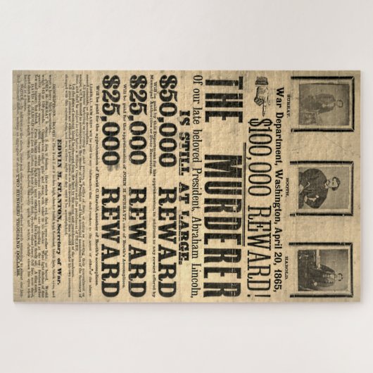  origineel John Wilkes Booth Gezocht Poster Legpuzzel (Horizontaal)