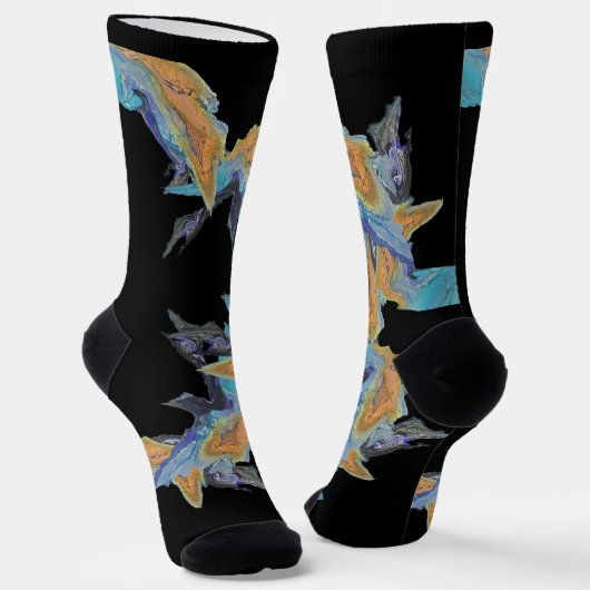 Origineel kunstwerk in tinten blauw en Sinaasappel Sokken (Gebogen)